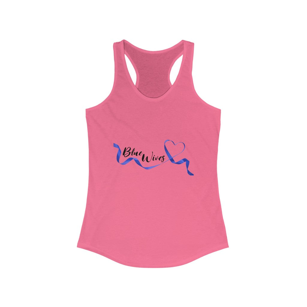 Women's Flowy Racerback Tank Blue wives Large Logo